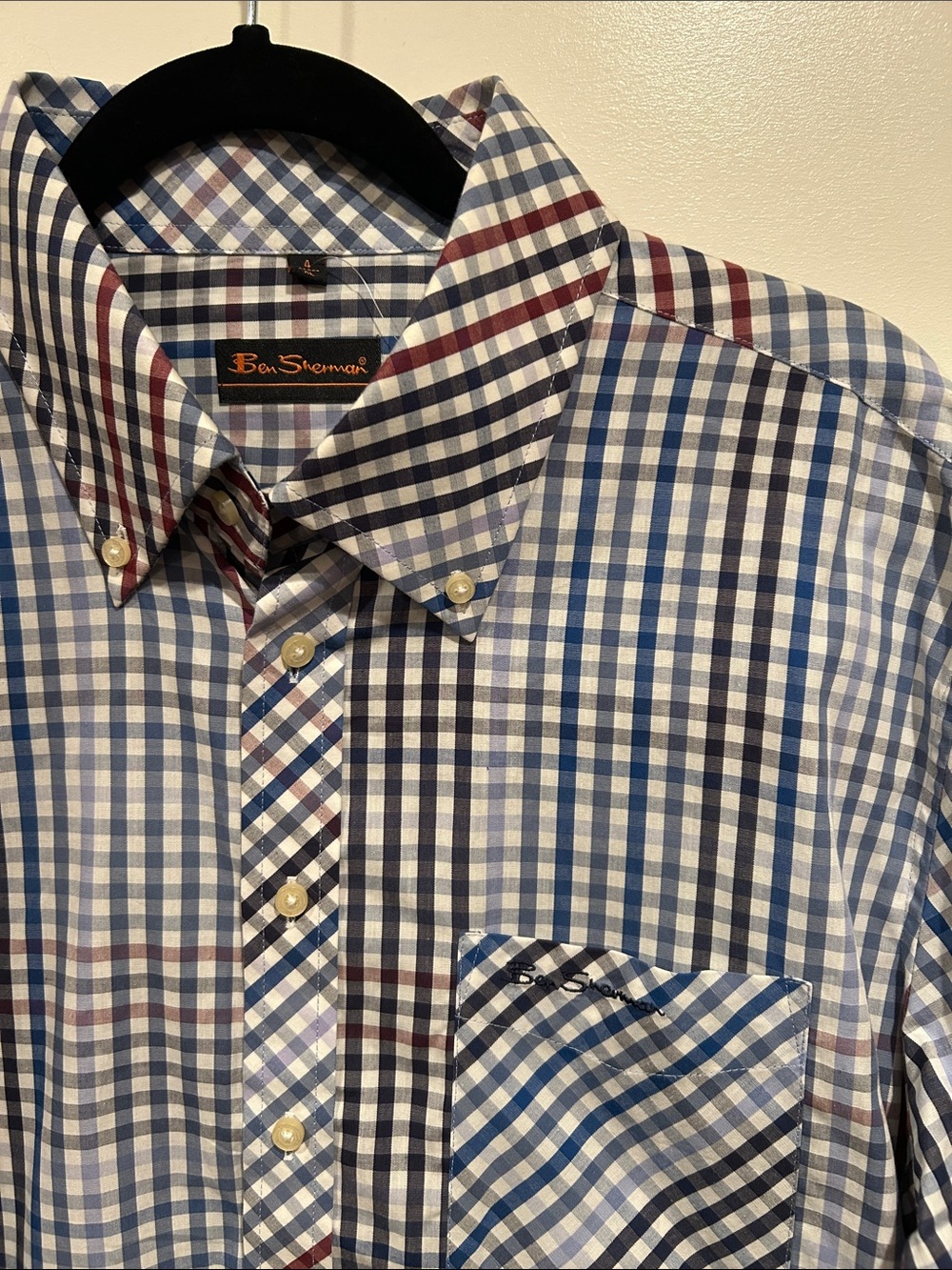 Ben Sherman Navy, Blue, White and Burgundy Gingham Button-Down Shirt